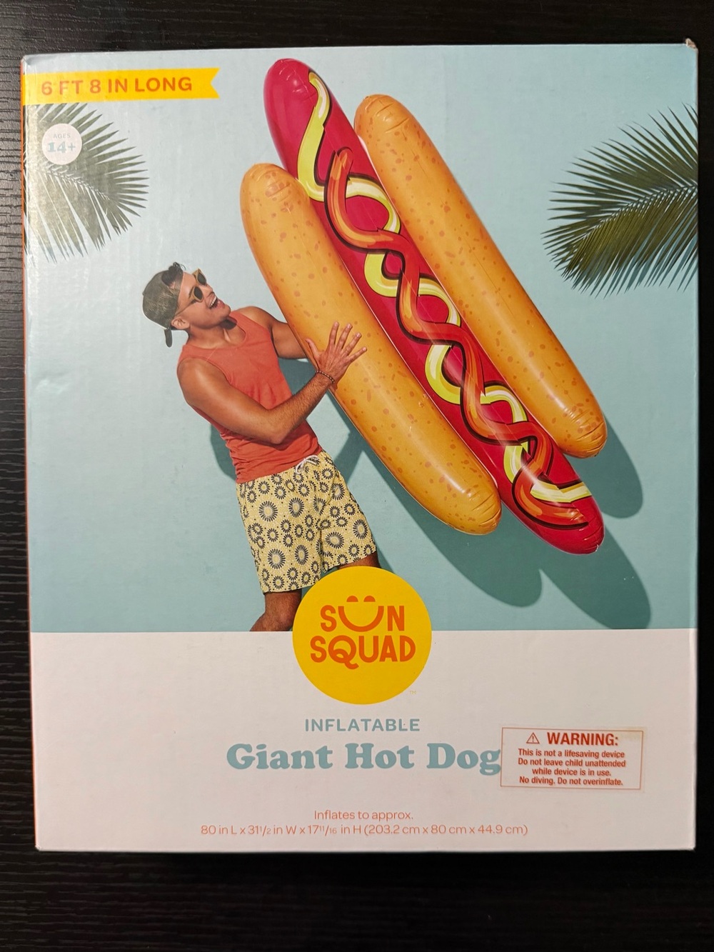 Sun Squad Giant Hot Dog Inflatable Pool Float 6’ 8” Long Weiner On Bun Raft